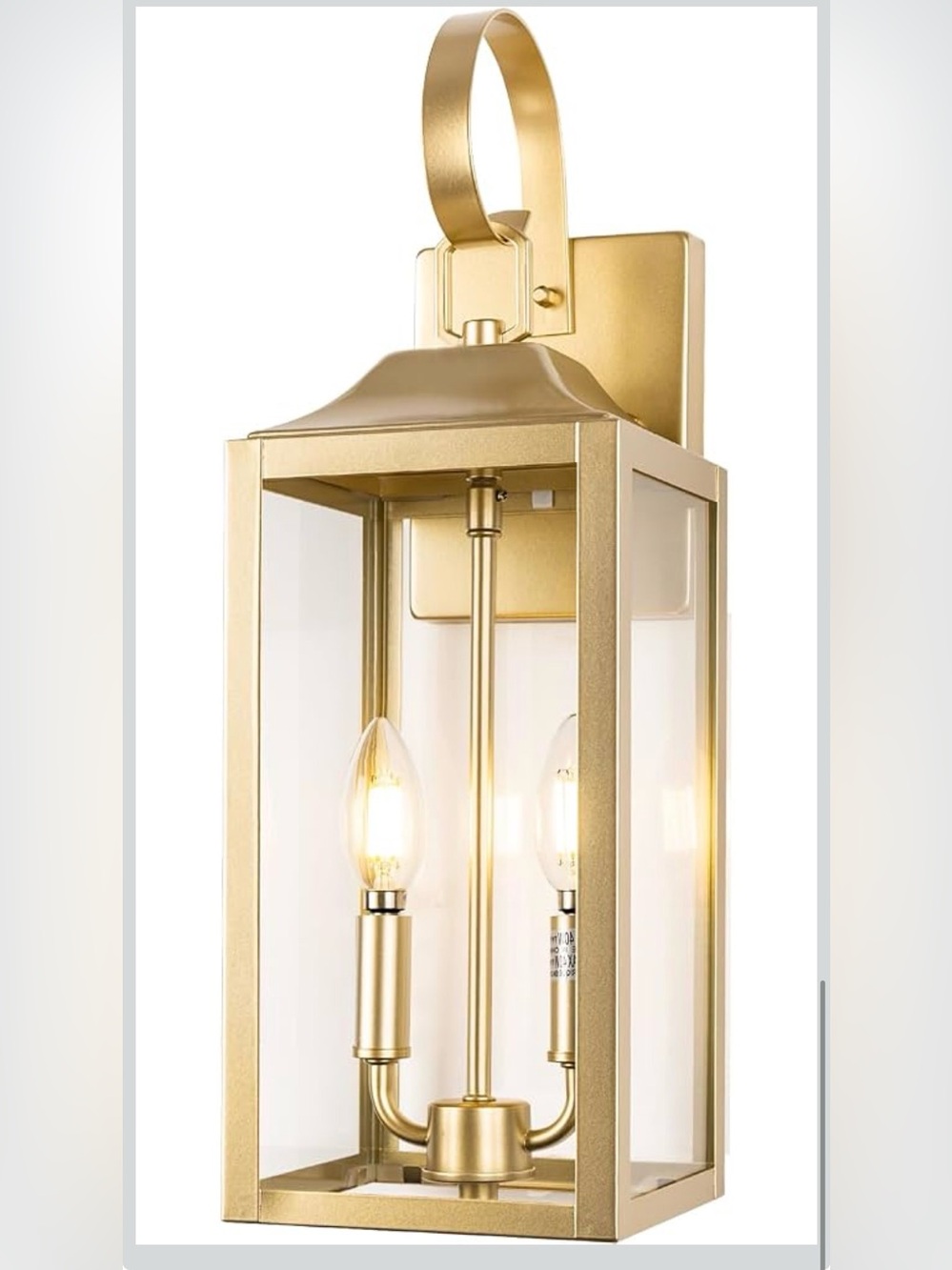 19" Gold Outdoor Wall Lantern 2-Light, Large Modern Wall Sconce
